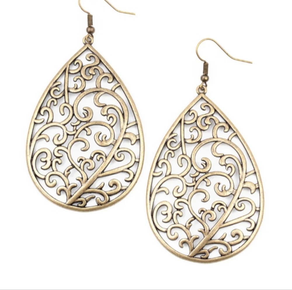 Delicate Filigree Teardrop Earrings - Gold